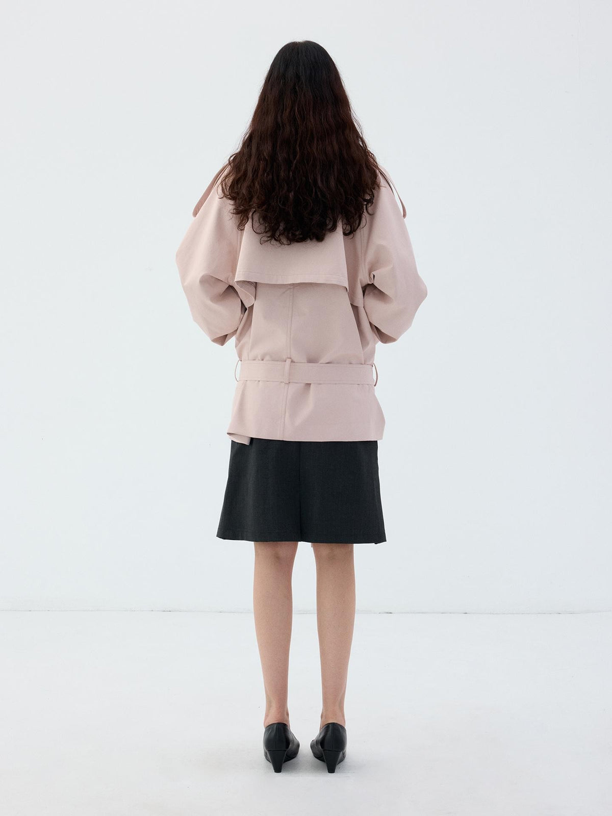 Delivery Light Pink Double Breasted Belted Cropped Women&