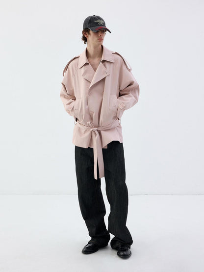 Delivery Light Pink Double Breasted Belted Cropped Women&