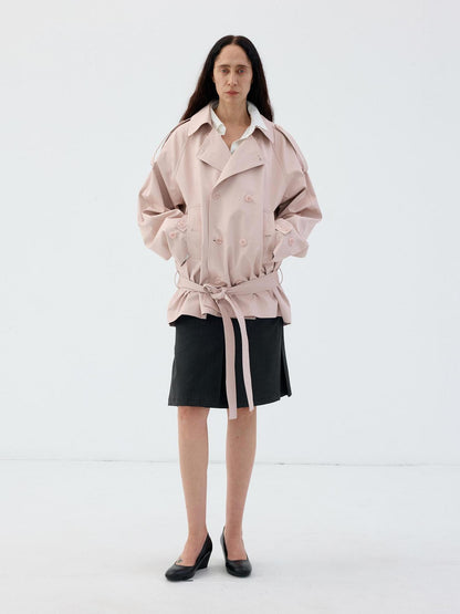 Delivery Light Pink Double Breasted Belted Cropped Women&