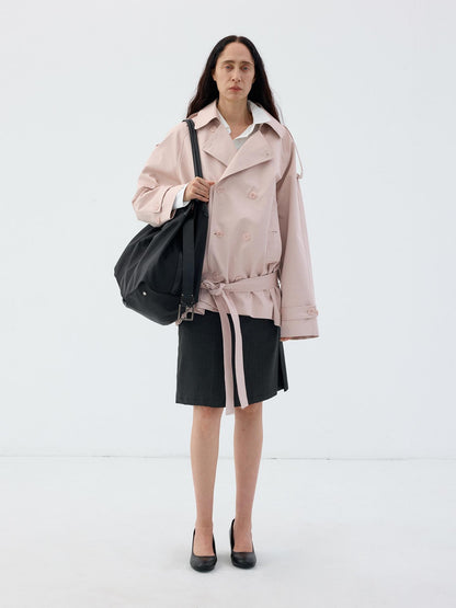 Delivery Light Pink Double Breasted Belted Cropped Women&