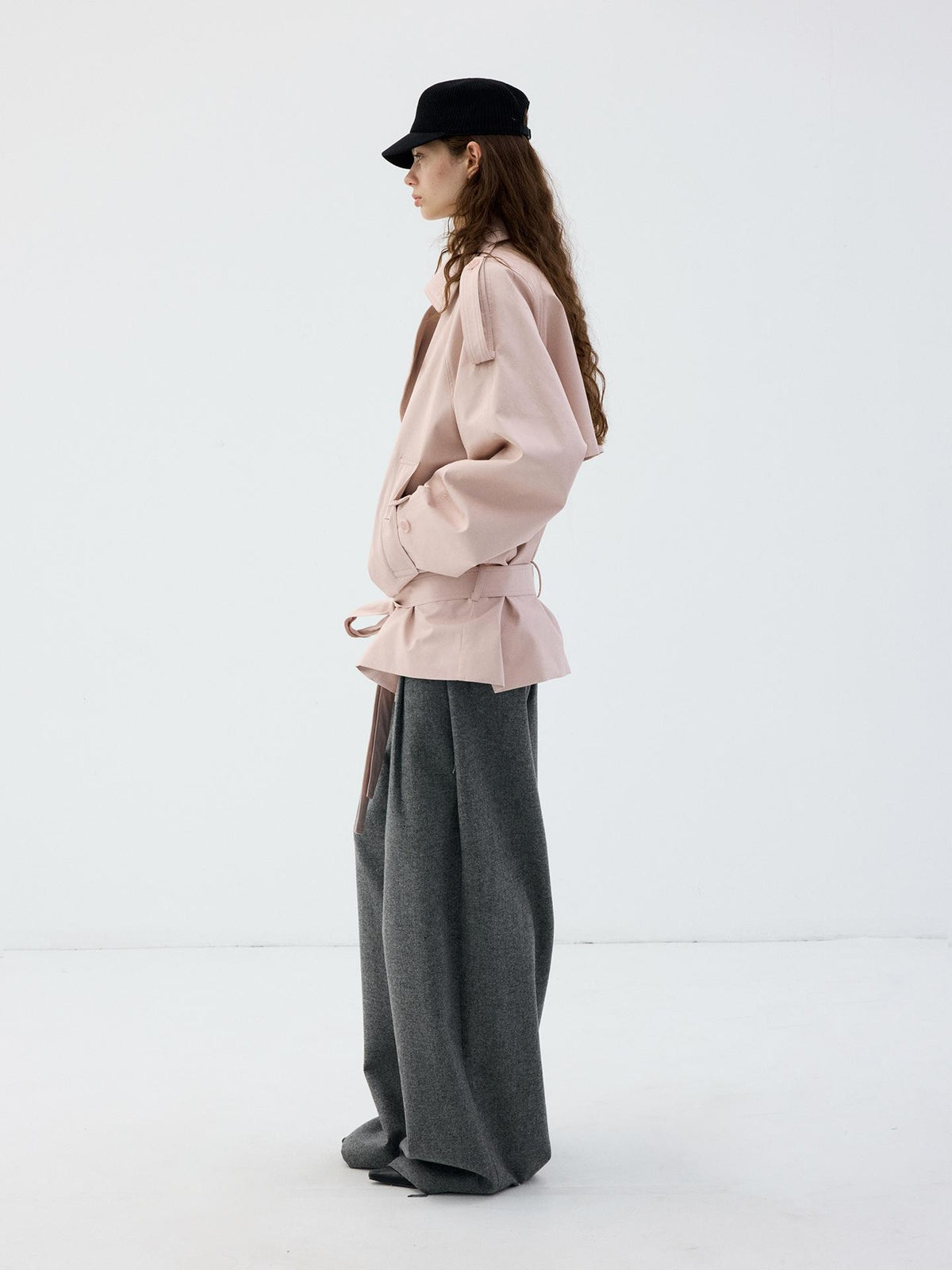 Delivery Light Pink Double Breasted Belted Cropped Women&