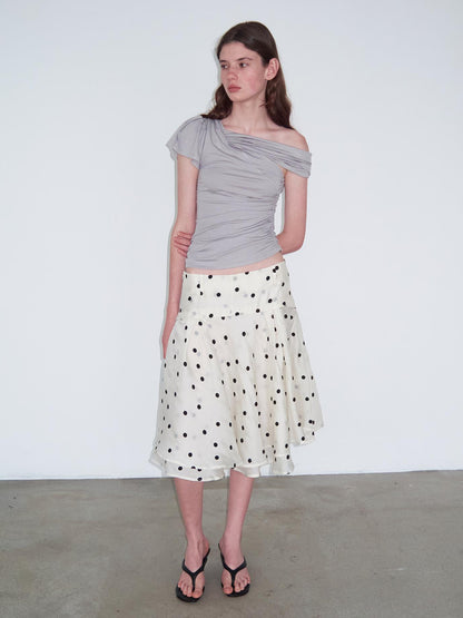 Delivery Low Waist Beige Flocked Black Polka Dot A Line Skirt