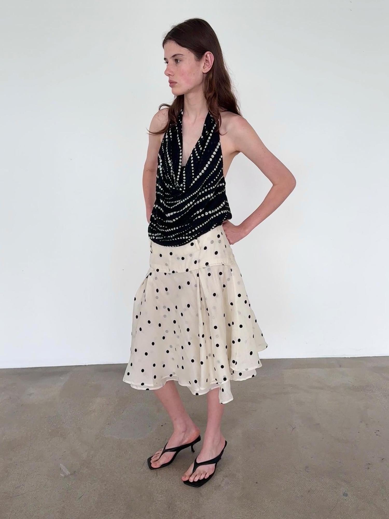 Delivery Low Waist Beige Flocked Black Polka Dot A Line Skirt