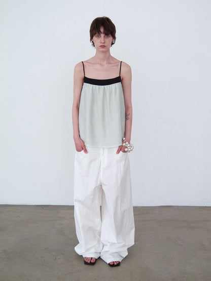 Delivery Mint Green Black Contrast Ruched Square Neck Loose Women&