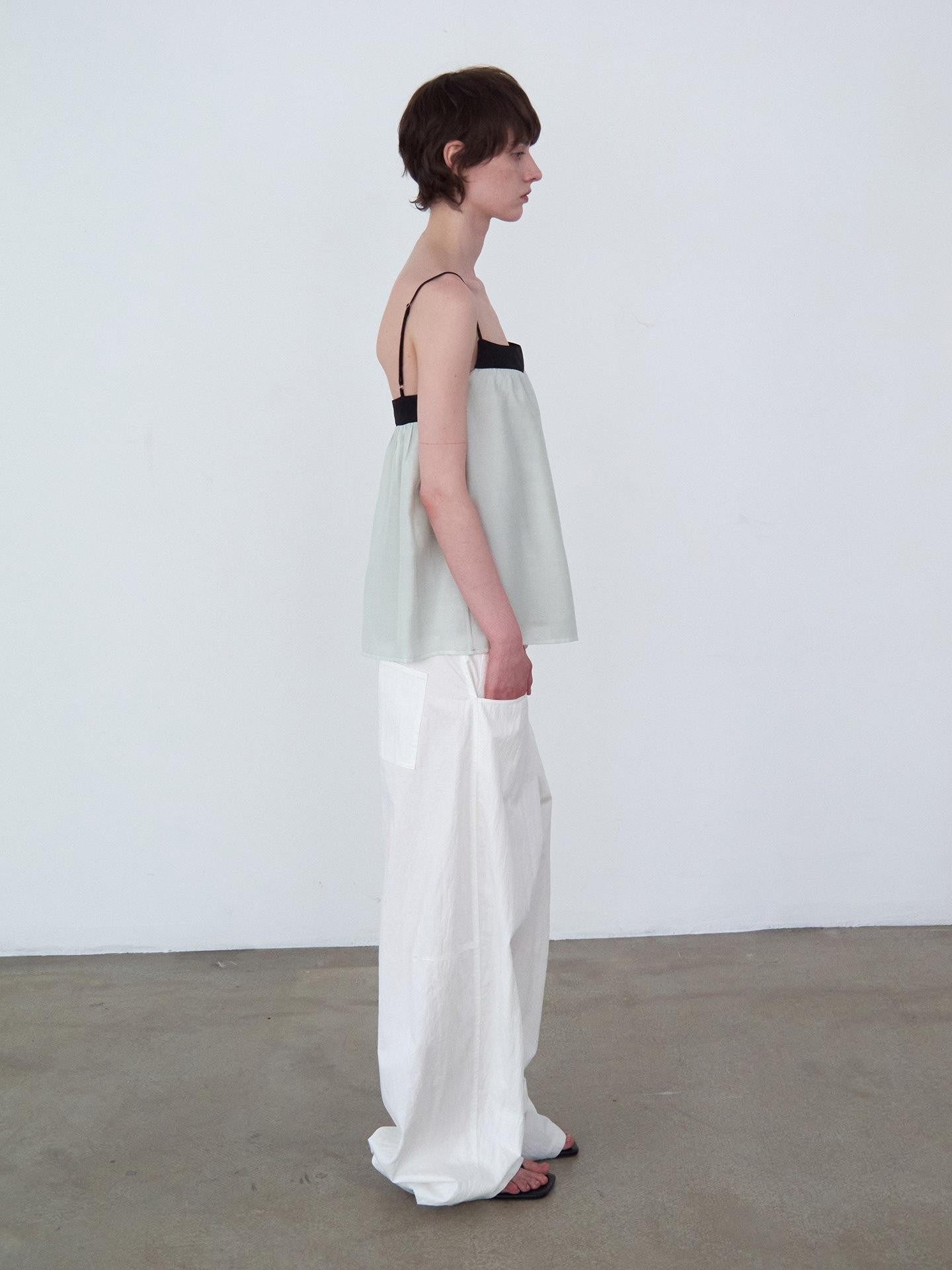 Delivery Mint Green Black Contrast Ruched Square Neck Loose Women&