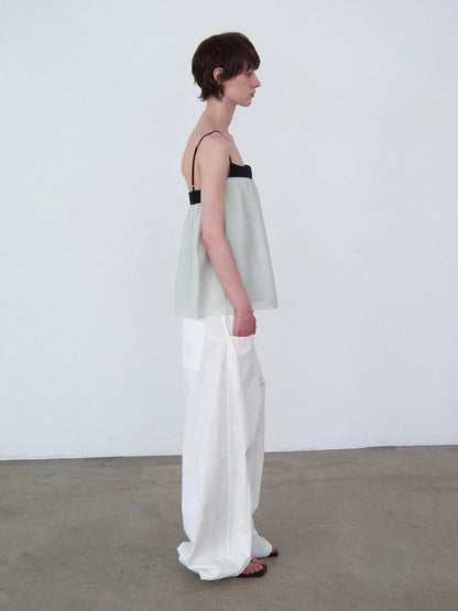 Delivery Mint Green Black Contrast Ruched Square Neck Loose Women&