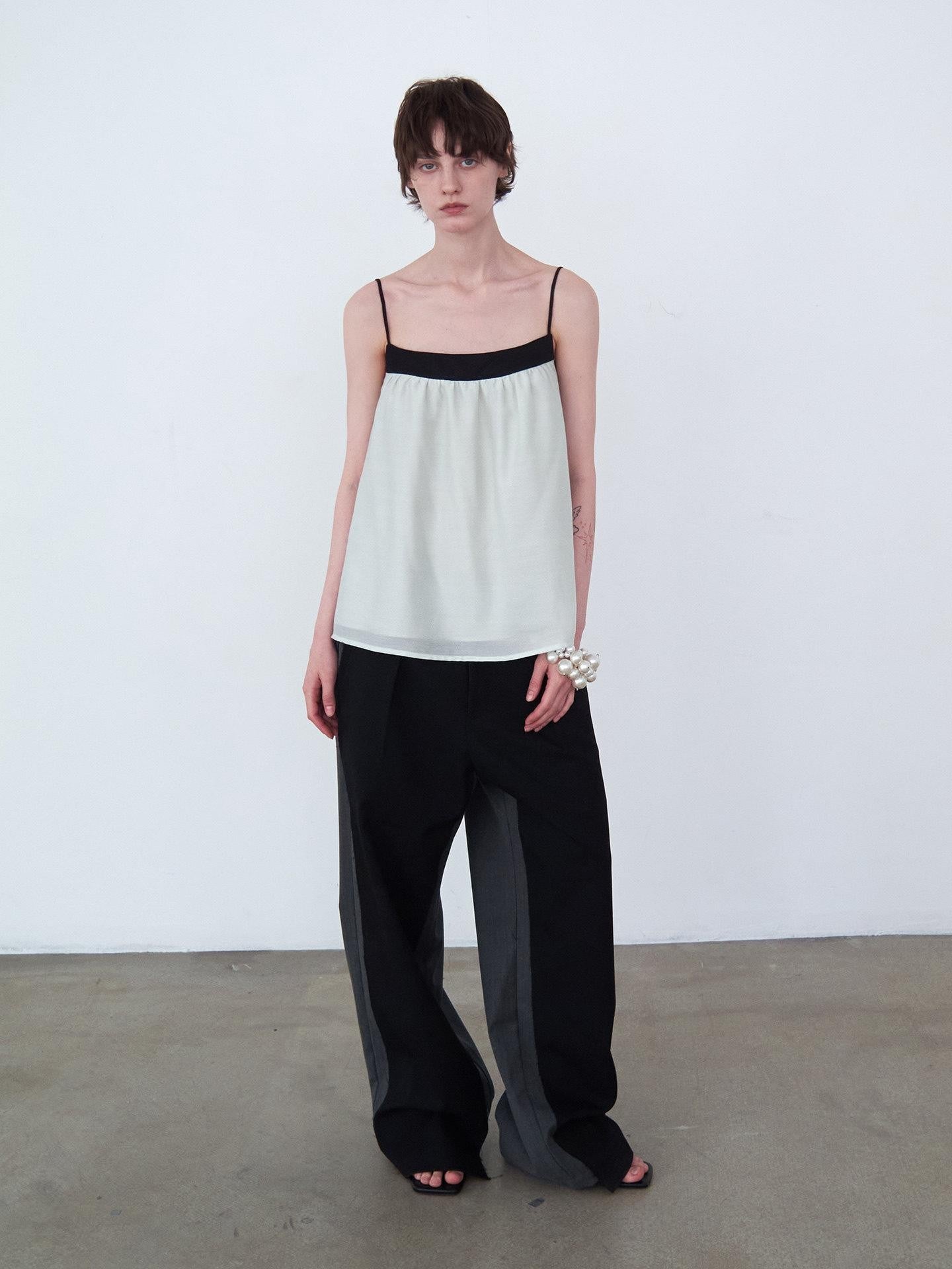 Delivery Mint Green Black Contrast Ruched Square Neck Loose Women&
