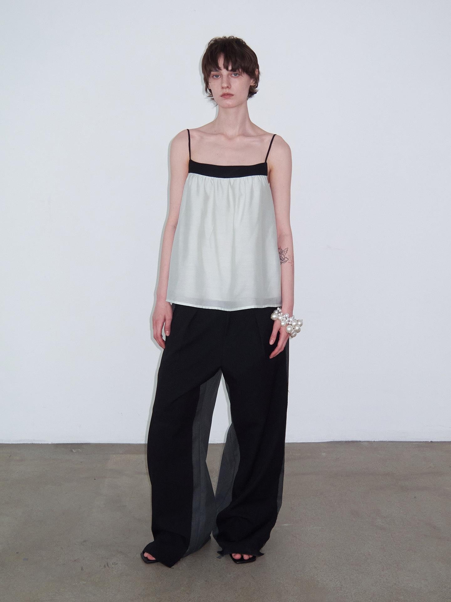 Delivery Mint Green Black Contrast Ruched Square Neck Loose Women&