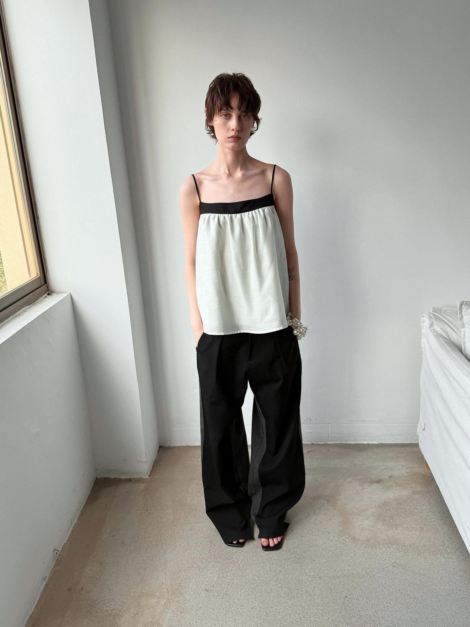 Delivery Mint Green Black Contrast Ruched Square Neck Loose Women&