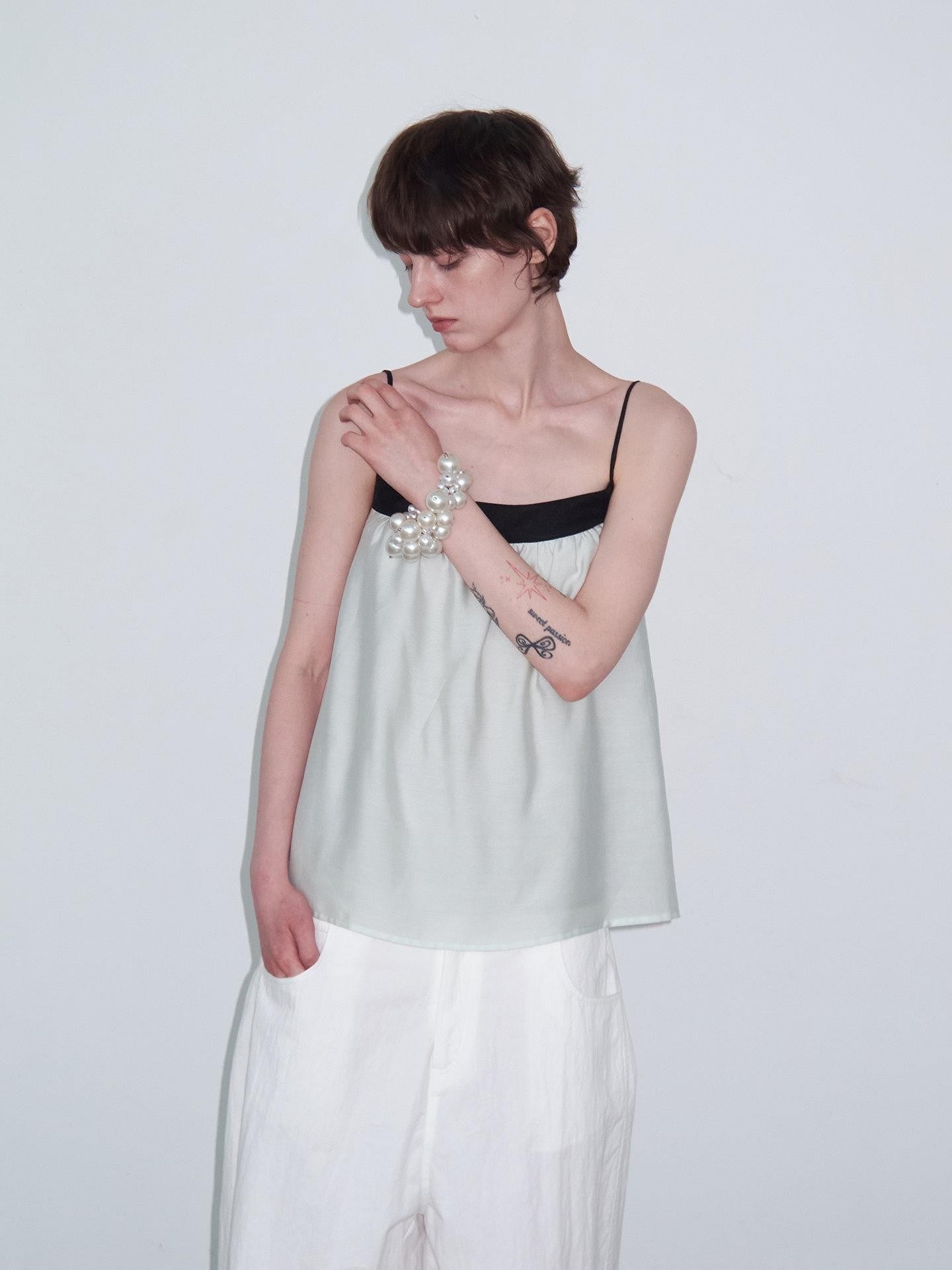 Delivery Mint Green Black Contrast Ruched Square Neck Loose Women&
