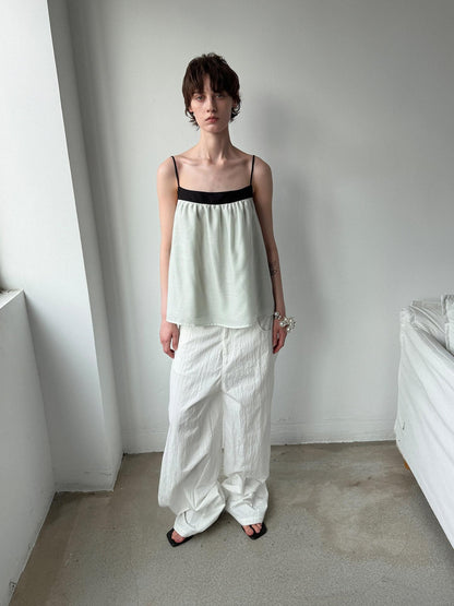 Delivery Mint Green Black Contrast Ruched Square Neck Loose Women&
