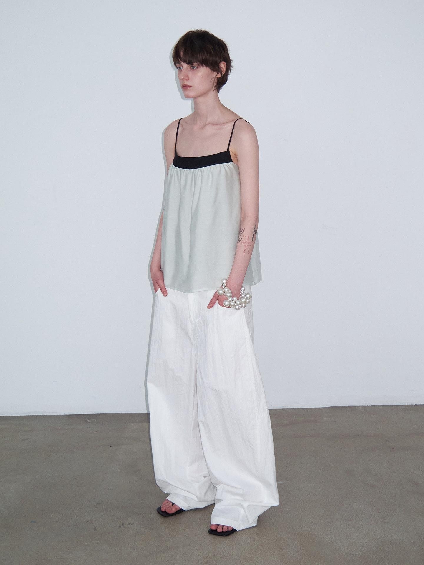 Delivery Mint Green Black Contrast Ruched Square Neck Loose Women&