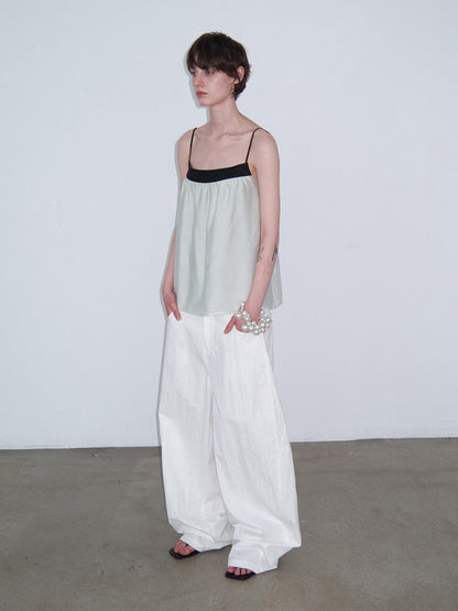 Delivery Mint Green Black Contrast Ruched Square Neck Loose Women&