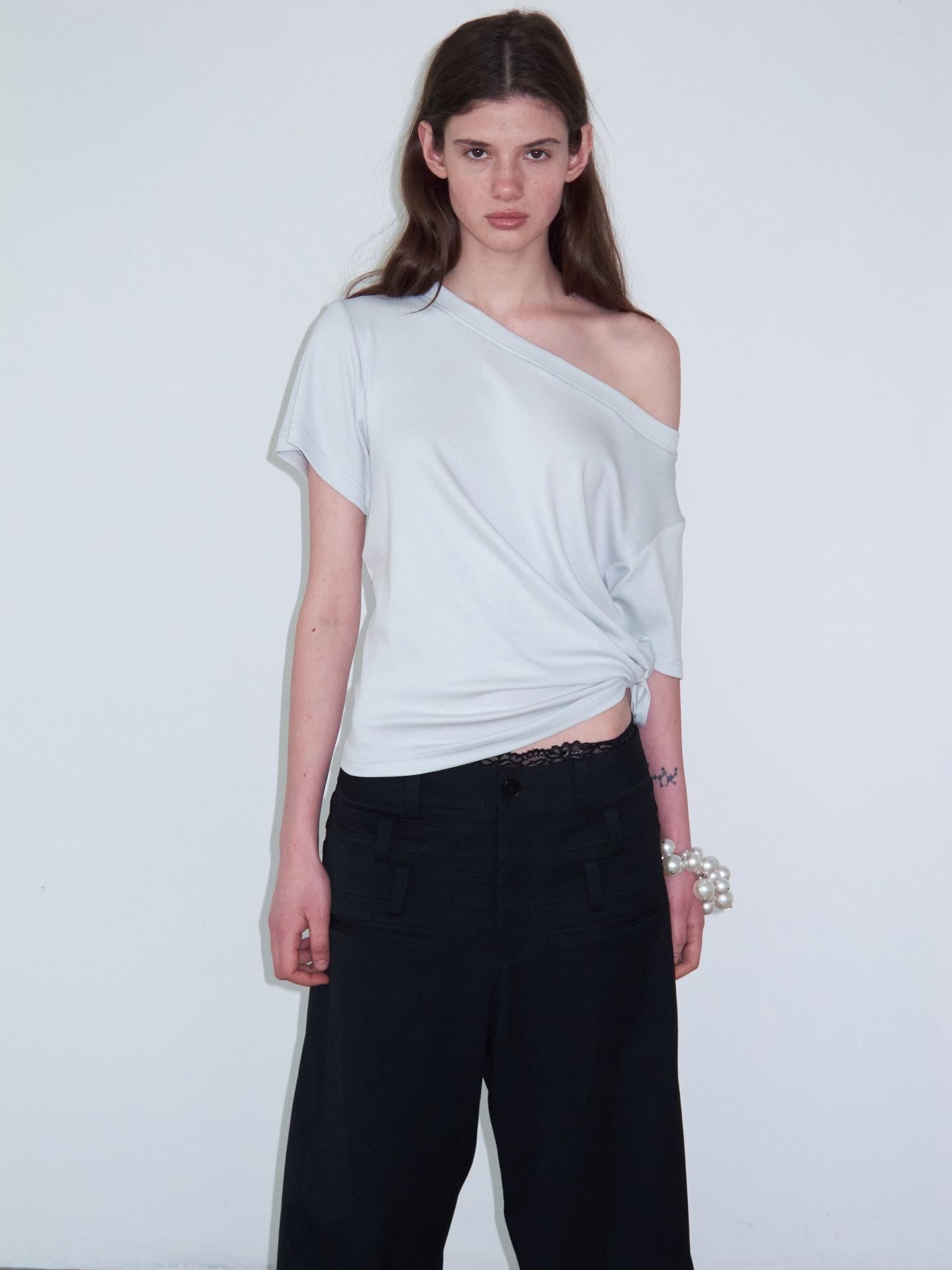 Delivery Mint Ice Blue Asymmetric Tie Knot Hem Women&