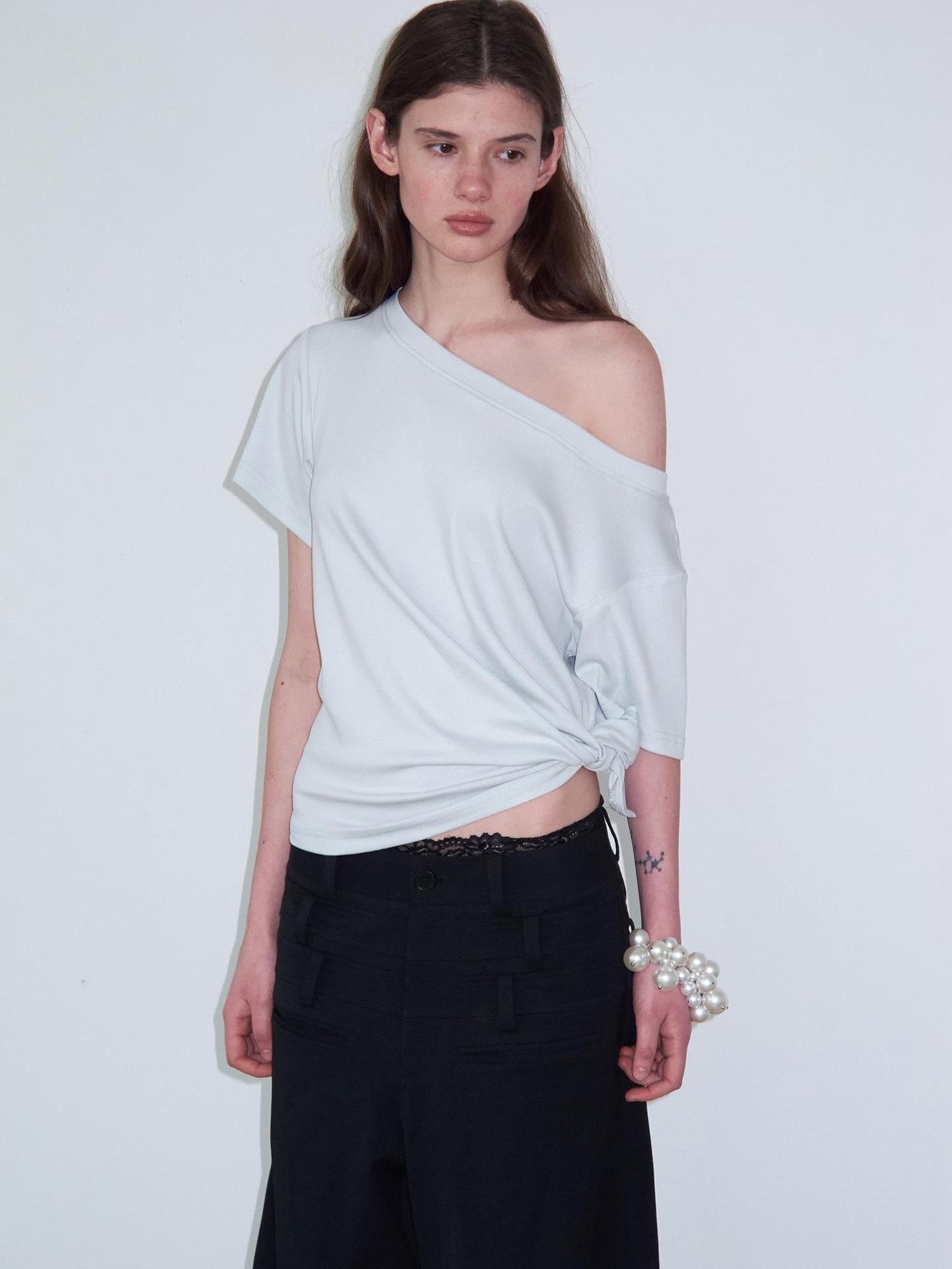 Delivery Mint Ice Blue Asymmetric Tie Knot Hem Women&