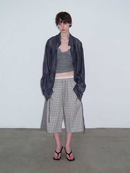 Delivery Navy Drawstring Sheer Lapel Women&