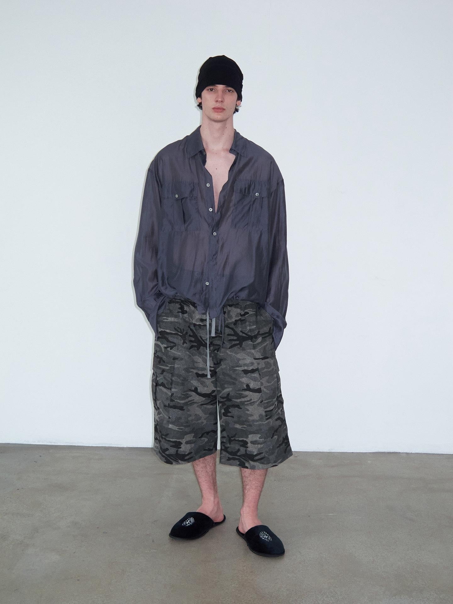 Delivery Navy Drawstring Sheer Lapel Women&