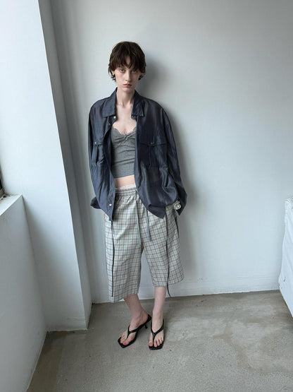 Delivery Navy Drawstring Sheer Lapel Women&