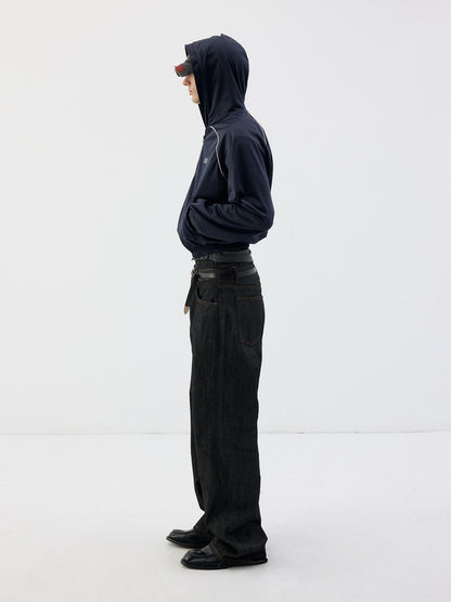 Delivery Navy Hooded Zip Up Streetwear Loose Fit Women&