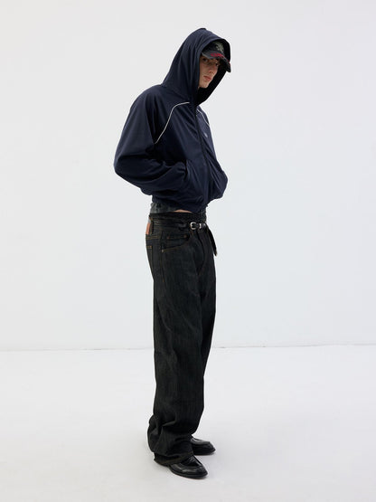 Delivery Navy Hooded Zip Up Streetwear Loose Fit Women&