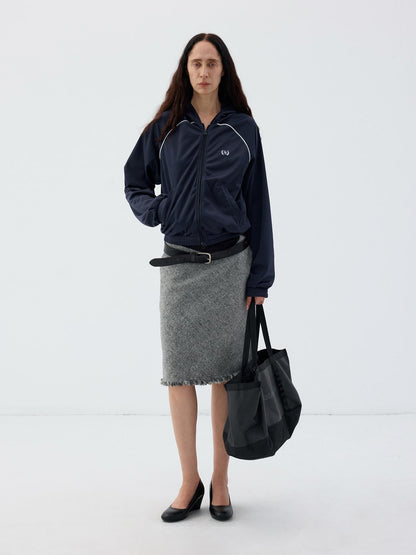 Delivery Navy Hooded Zip Up Streetwear Loose Fit Women&