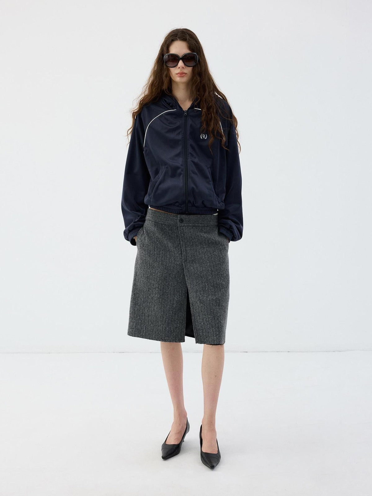 Delivery Navy Hooded Zip Up Streetwear Loose Fit Women&