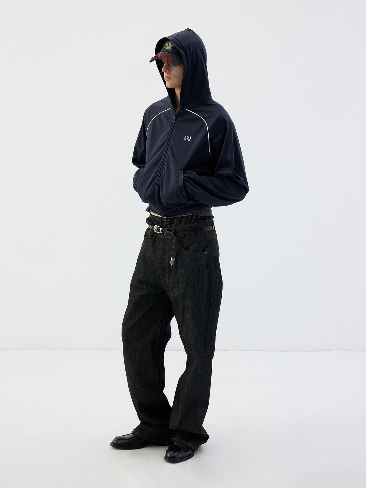 Delivery Navy Hooded Zip Up Streetwear Loose Fit Women&