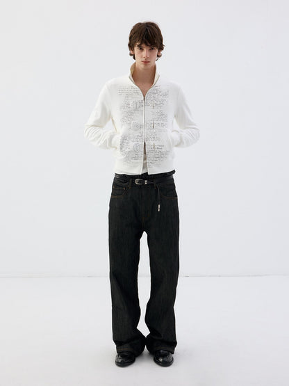 Delivery Newspaper Print Stand Collar Button Cotton Women&