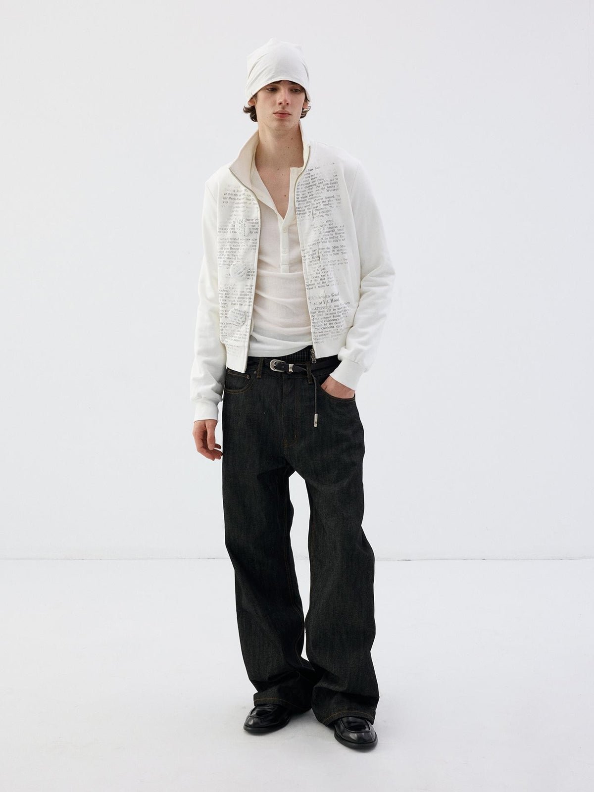 Delivery Newspaper Print Stand Collar Button Cotton Women&