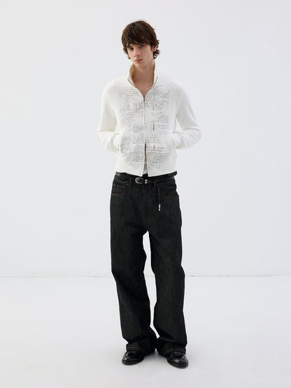 Delivery Newspaper Print Stand Collar Button Cotton Women&