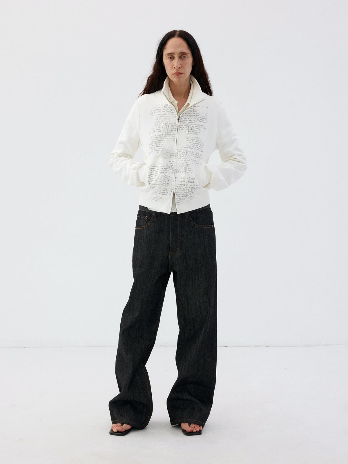 Delivery Newspaper Print Stand Collar Button Cotton Women&