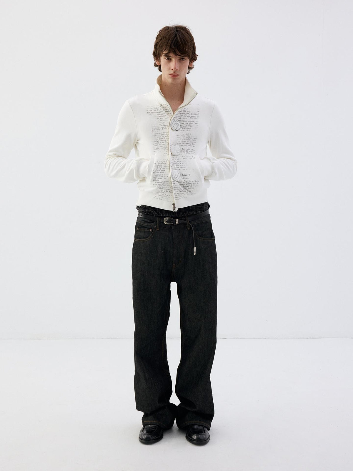 Delivery Newspaper Print Stand Collar Button Cotton Women&