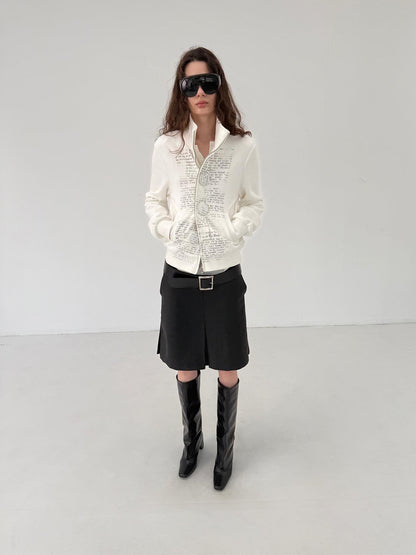 Delivery Newspaper Print Stand Collar Button Cotton Women&