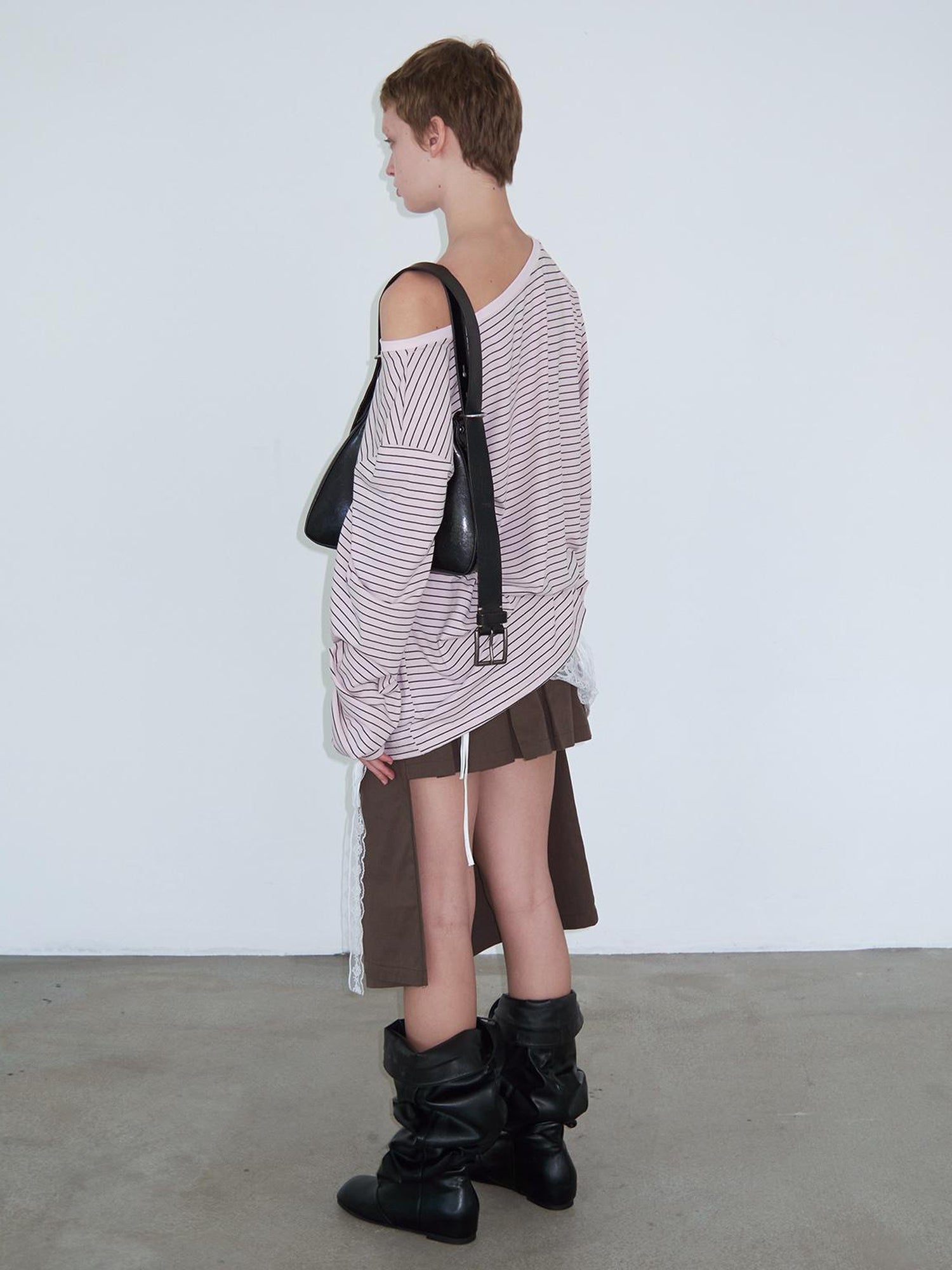 Delivery Off Shoulder Slouchy Striped Top With Wide Neckline