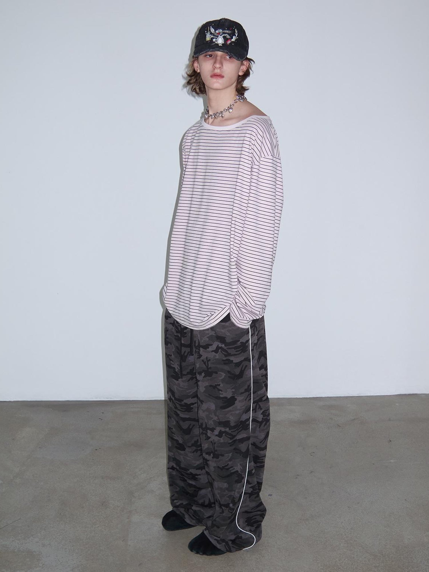 Delivery Off Shoulder Slouchy Striped Top With Wide Neckline