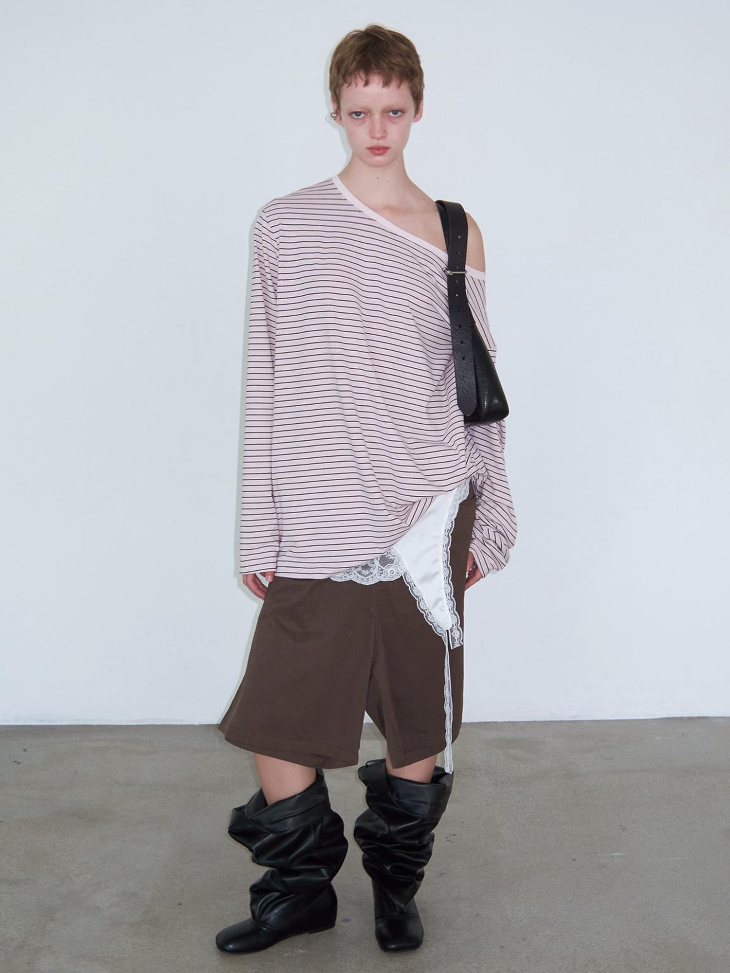 Delivery Off Shoulder Slouchy Striped Top With Wide Neckline