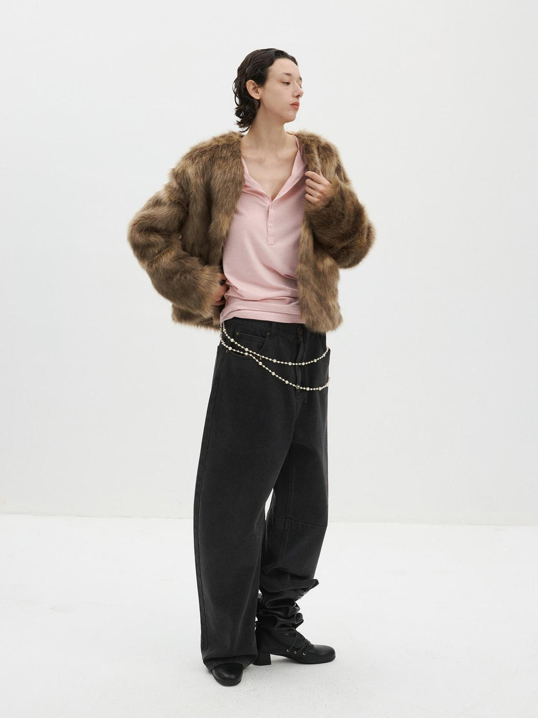 Delivery Ombre Brown V-neck Fuzzy Faux Fur Women&