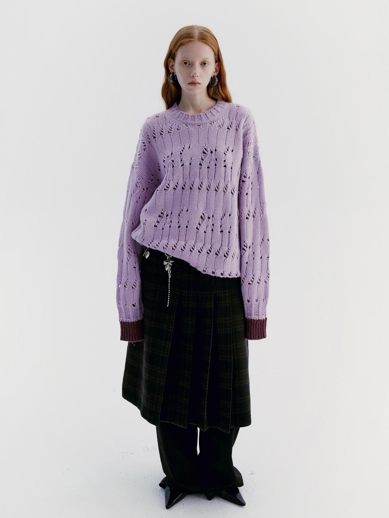 Delivery Pale Lavender Asymmetric Cutout Round Neck Women&