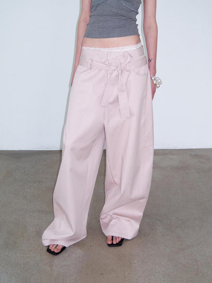 Delivery Pink Belted Tie Waist Curved Cut Women&