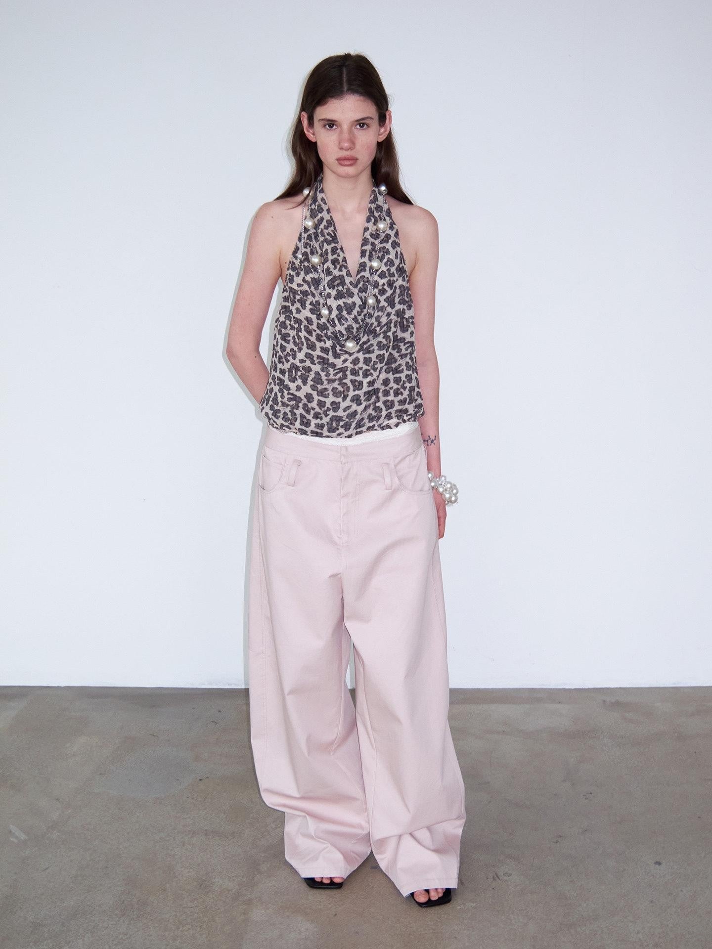 Delivery Pink Belted Tie Waist Curved Cut Women&