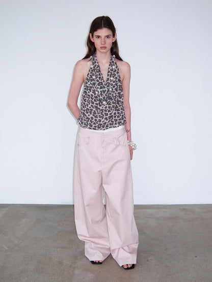 Delivery Pink Belted Tie Waist Curved Cut Women&