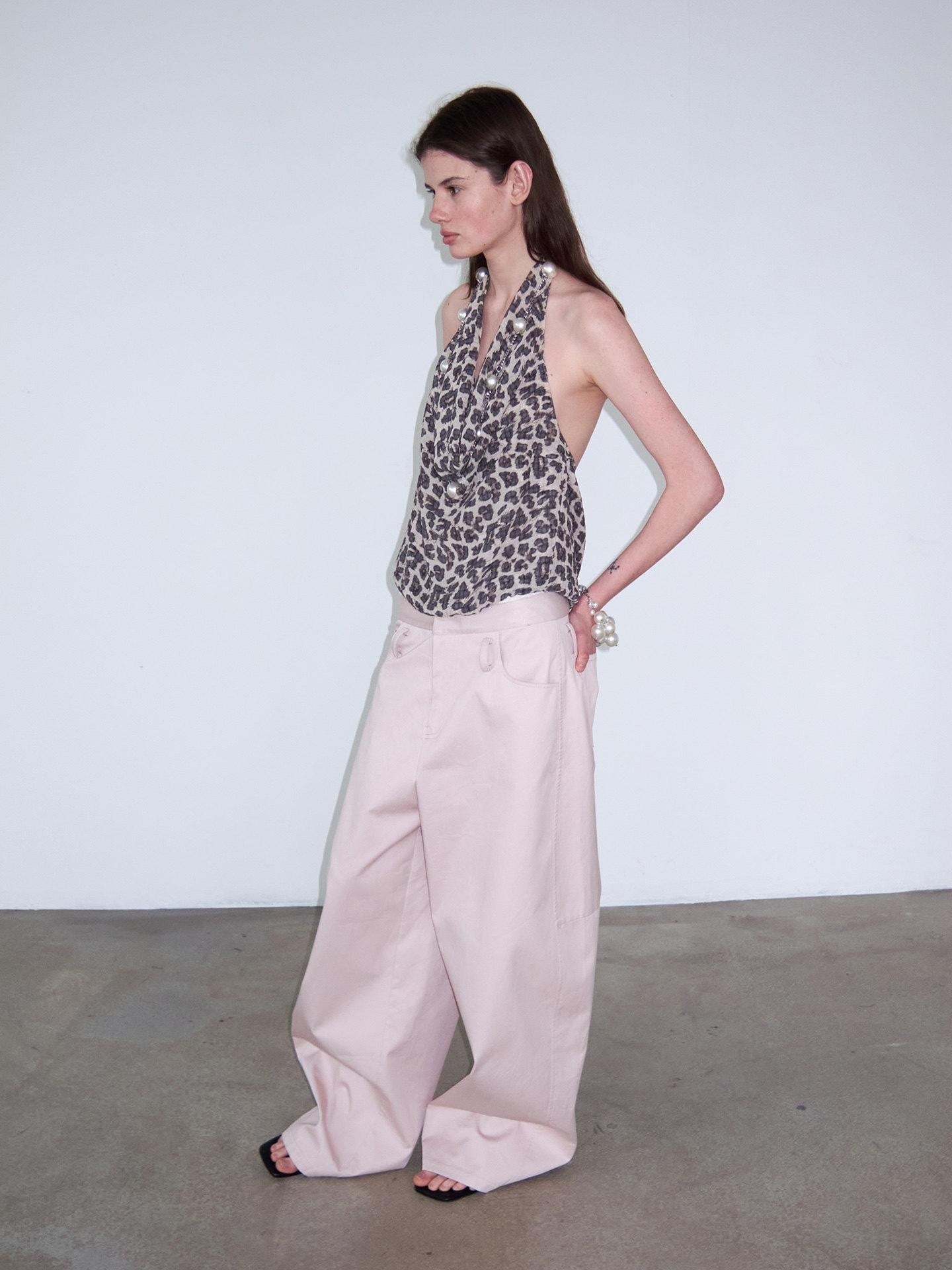 Delivery Pink Belted Tie Waist Curved Cut Women&