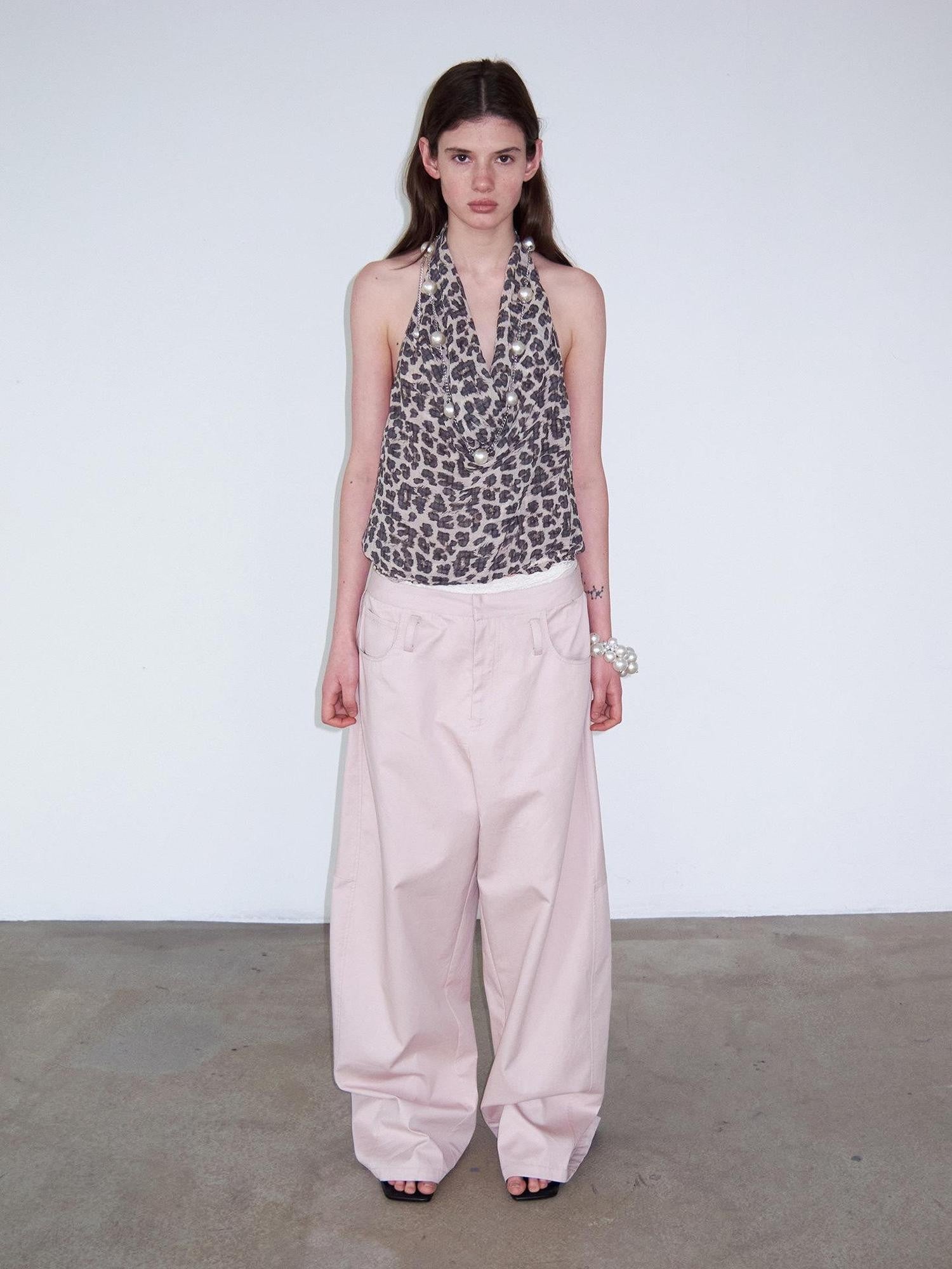 Delivery Pink Belted Tie Waist Curved Cut Women&