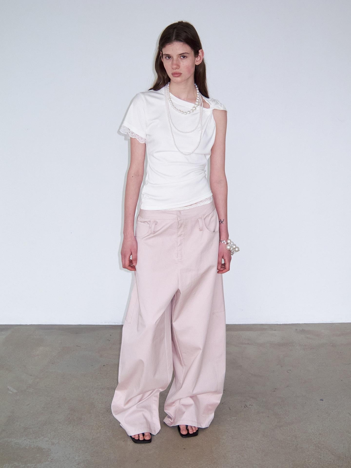 Delivery Pink Belted Tie Waist Curved Cut Women&