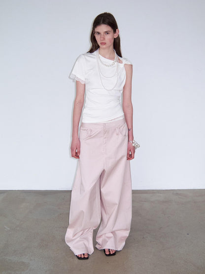 Delivery Pink Belted Tie Waist Curved Cut Women&