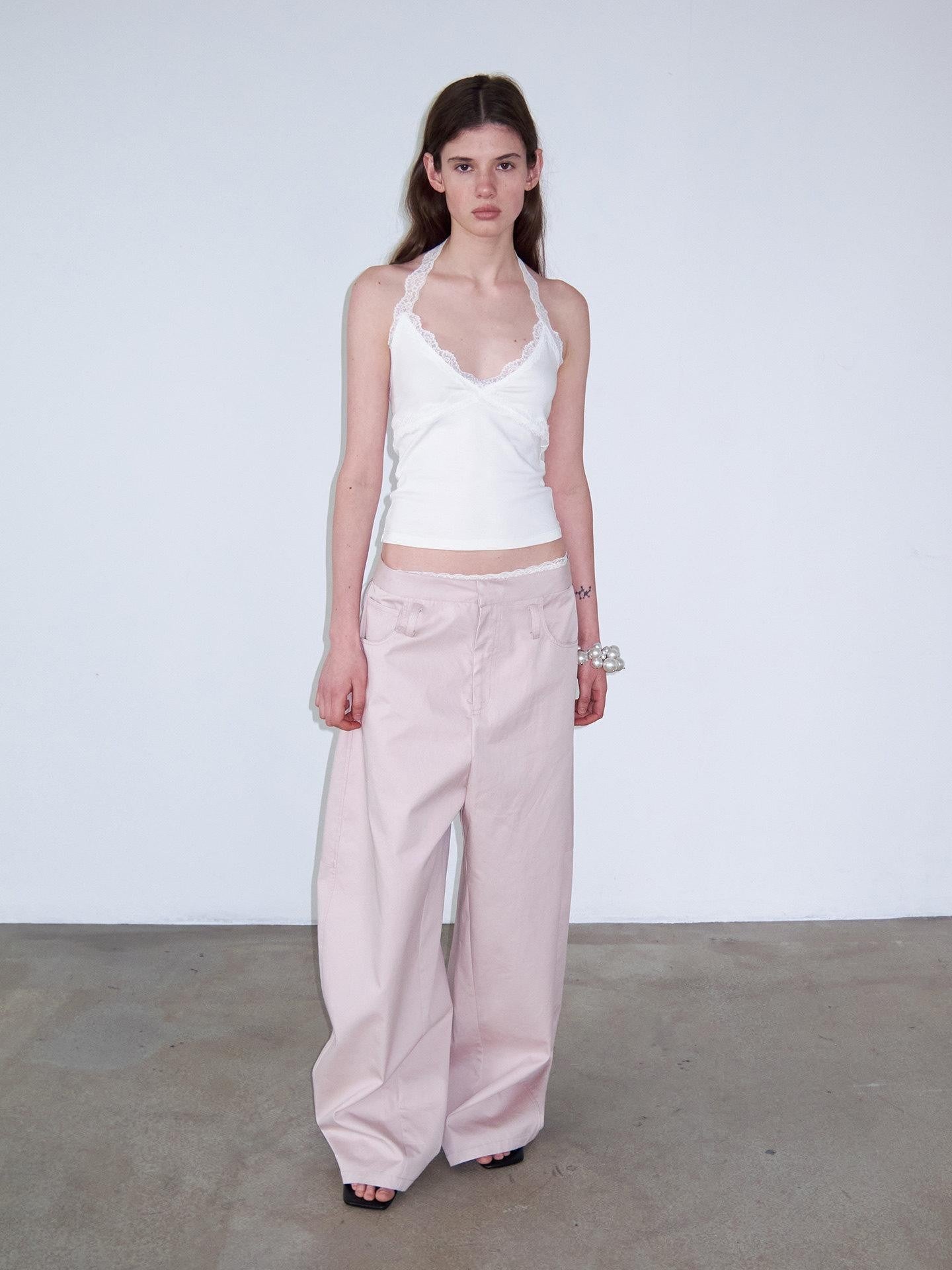 Delivery Pink Belted Tie Waist Curved Cut Women&