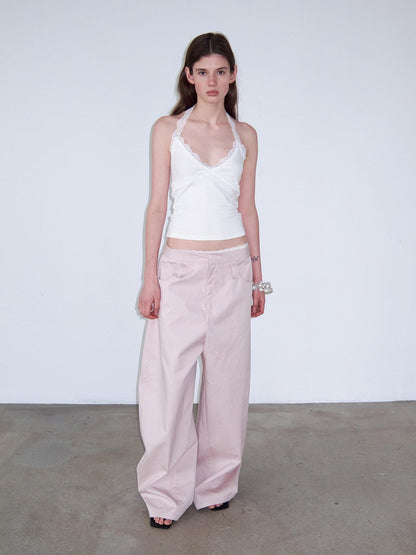 Delivery Pink Belted Tie Waist Curved Cut Women&