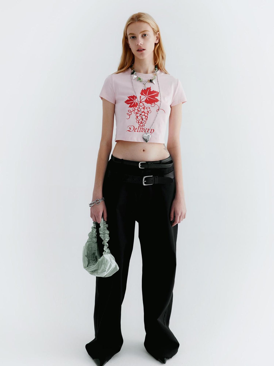 Delivery Pink Grape Print Crop Tee Y2K Fitted Cotton Top