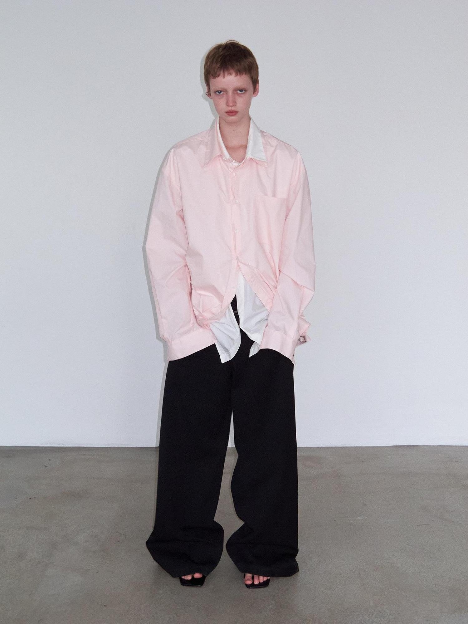 Delivery Pink White Splice Faux Layered Double Collar Women&