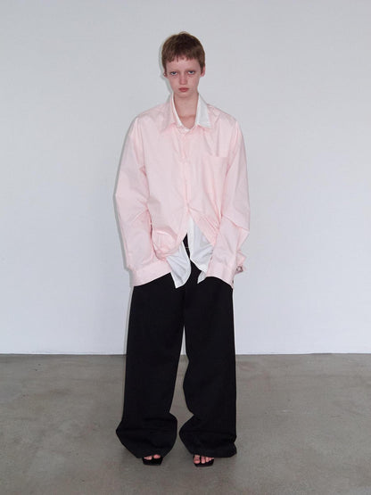 Delivery Pink White Splice Faux Layered Double Collar Women&